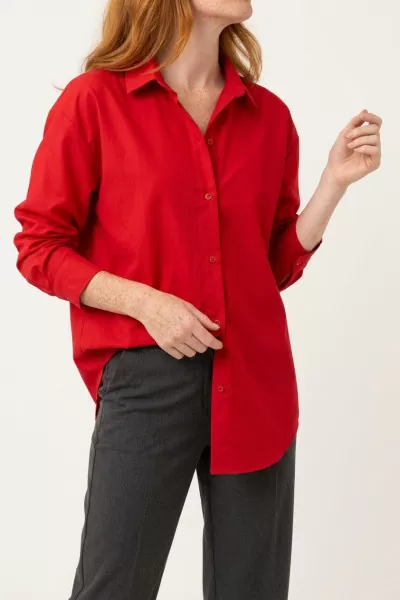 Oversize Kırmızı Poplin Gömlek