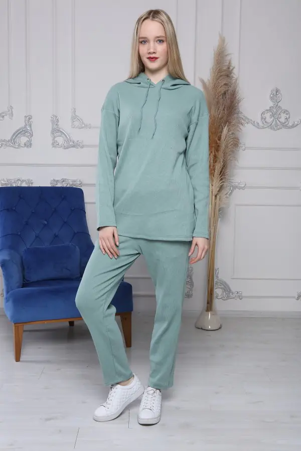 Kapüşonlu Çağla Yeşili Kaşkorse Kadın Eşofman Takımı