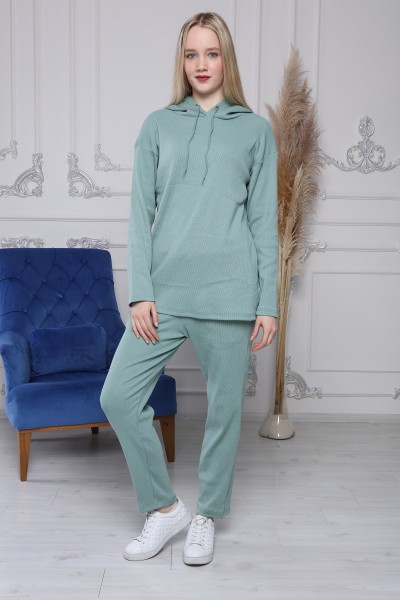 Kapüşonlu Çağla Yeşili Kaşkorse Kadın Eşofman Takımı