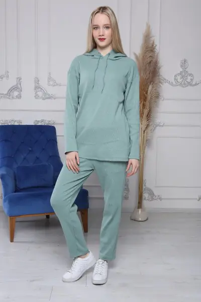 Kapüşonlu Çağla Yeşili Kaşkorse Kadın Eşofman Takımı