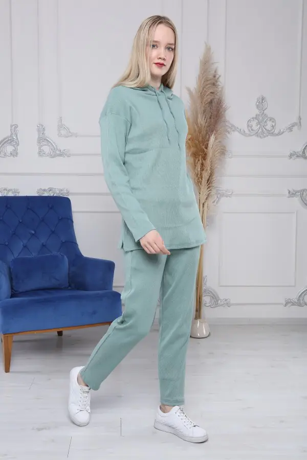 Kapüşonlu Çağla Yeşili Kaşkorse Kadın Eşofman Takımı