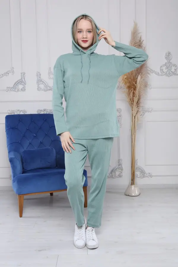 Kapüşonlu Çağla Yeşili Kaşkorse Kadın Eşofman Takımı