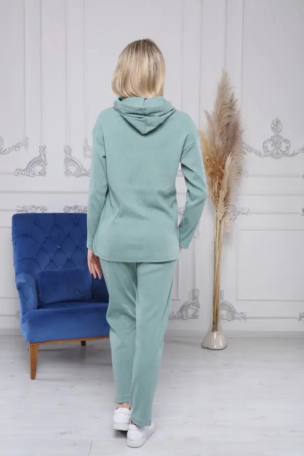 Kapüşonlu Çağla Yeşili Kaşkorse Kadın Eşofman Takımı