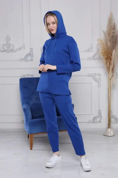 Kapüşonlu Kaşkorse Saks Mavi Kadın Eşofman Takımı