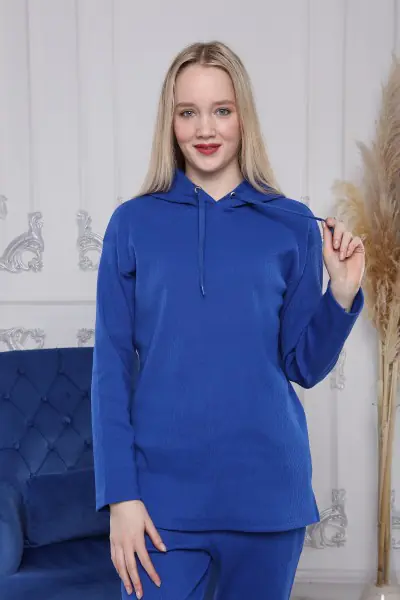 Kapüşonlu Kaşkorse Saks Mavi Kadın Eşofman Takımı