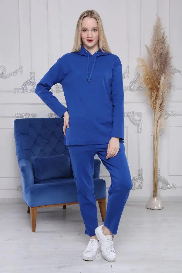 Kapüşonlu Kaşkorse Saks Mavi Kadın Eşofman Takımı