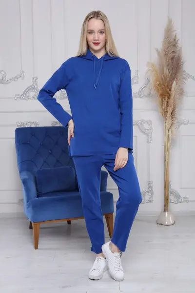 Kapüşonlu Kaşkorse Saks Mavi Kadın Eşofman Takımı