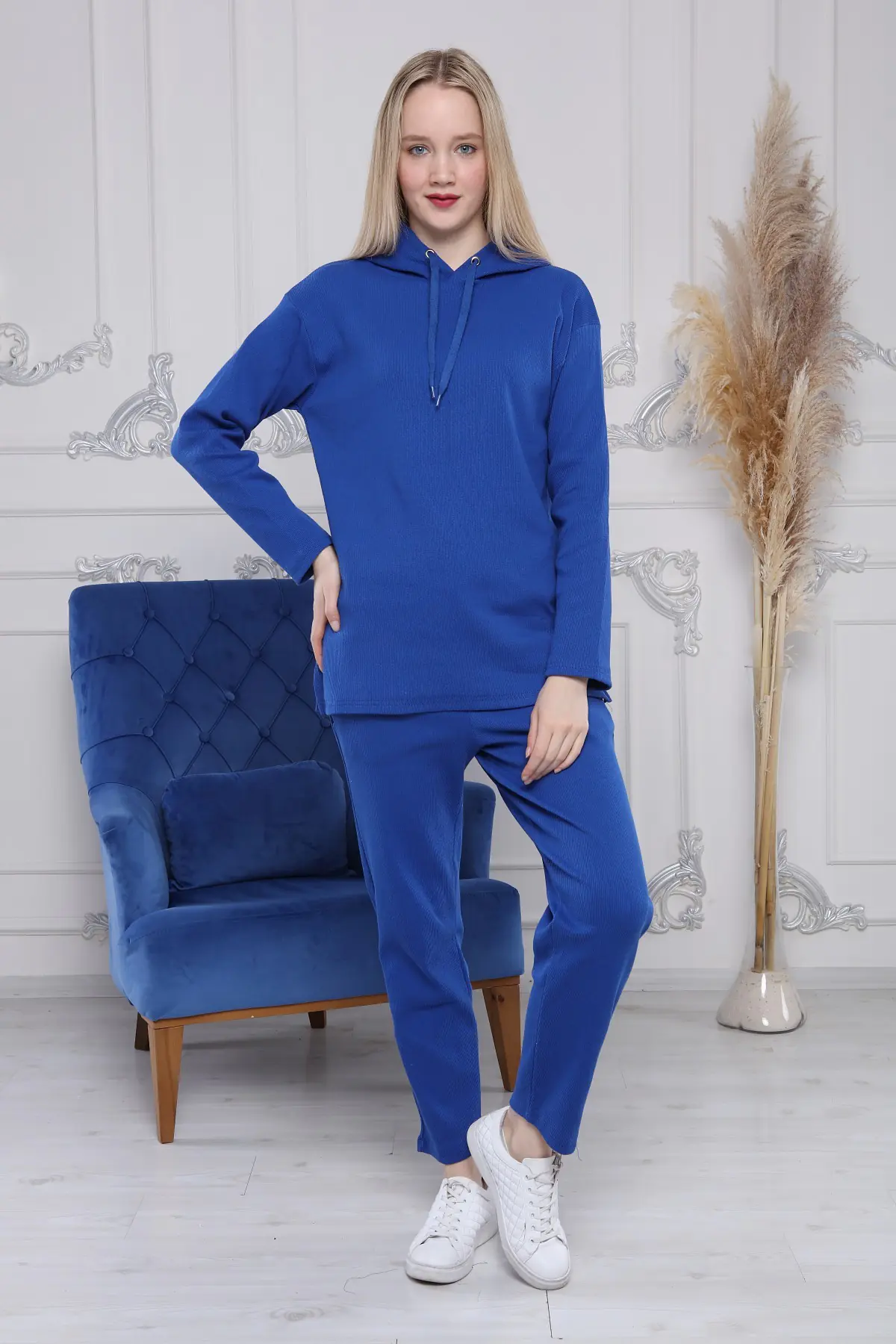 Kapüşonlu Kaşkorse Saks Mavi Kadın Eşofman Takımı