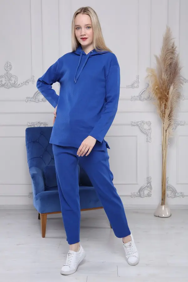 Kapüşonlu Kaşkorse Saks Mavi Kadın Eşofman Takımı