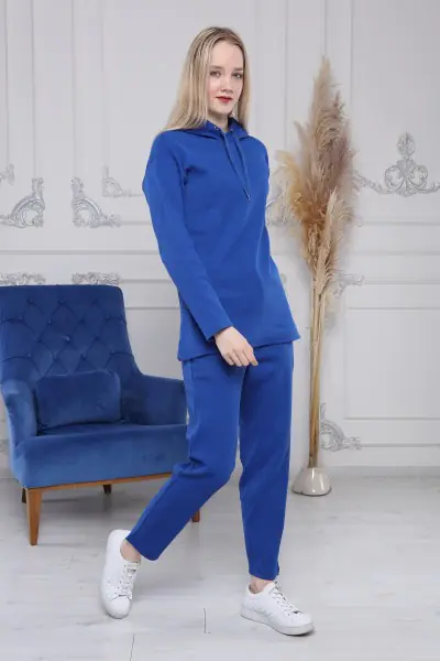 Kapüşonlu Kaşkorse Saks Mavi Kadın Eşofman Takımı
