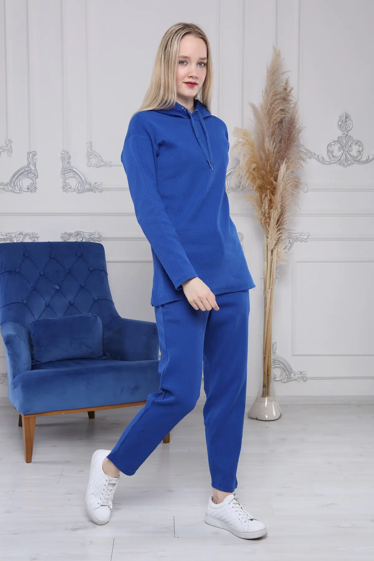 Kapüşonlu Kaşkorse Saks Mavi Kadın Eşofman Takımı