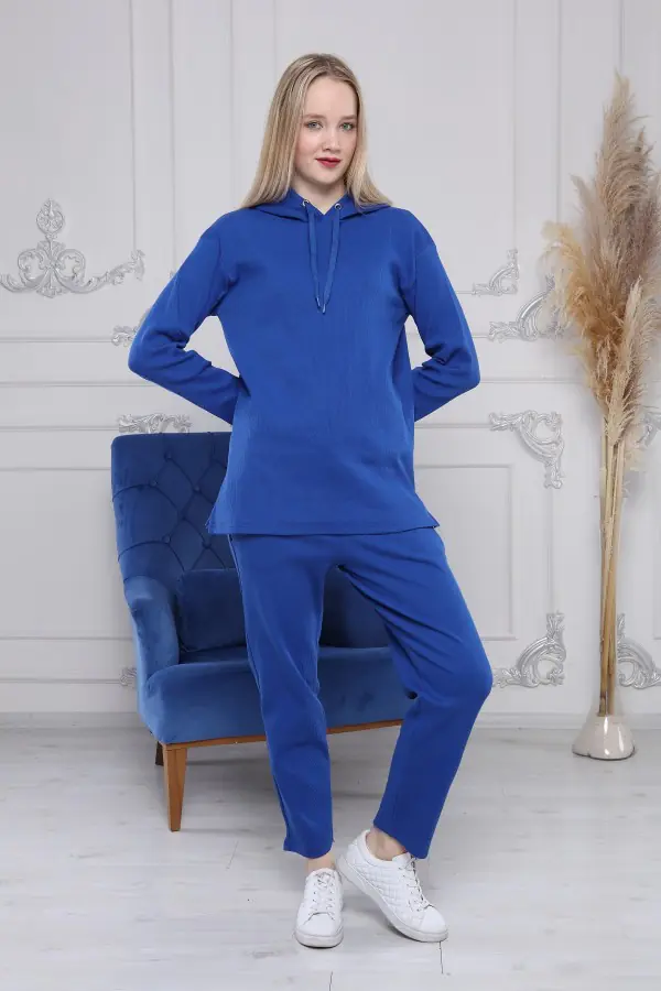 Kapüşonlu Kaşkorse Saks Mavi Kadın Eşofman Takımı