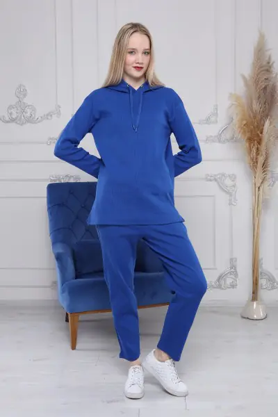Kapüşonlu Kaşkorse Saks Mavi Kadın Eşofman Takımı