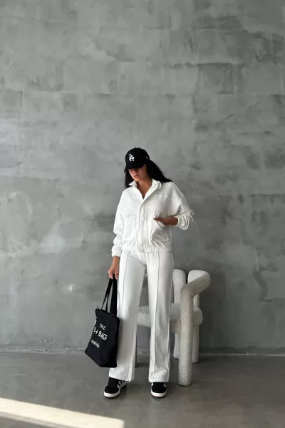 Pamuklu Beyaz Kadın Eşofman Takımı