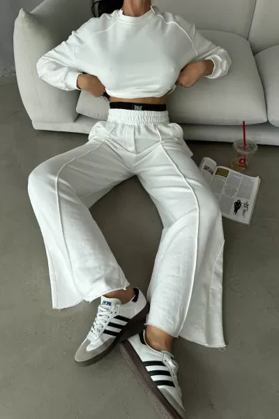 Pamuklu Beyaz Kadın Eşofman Takımı