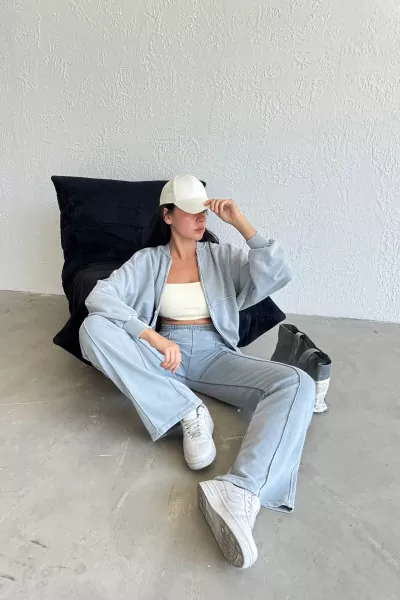 Pamuklu Buz Mavi Kadın Eşofman Takımı