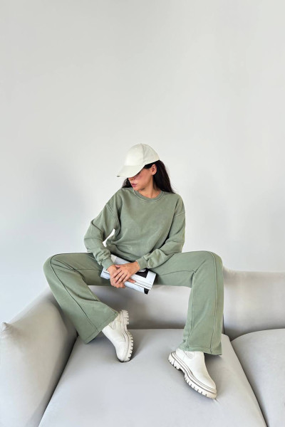 Pamuklu Çağla Yeşili Kadın Eşofman Takımı