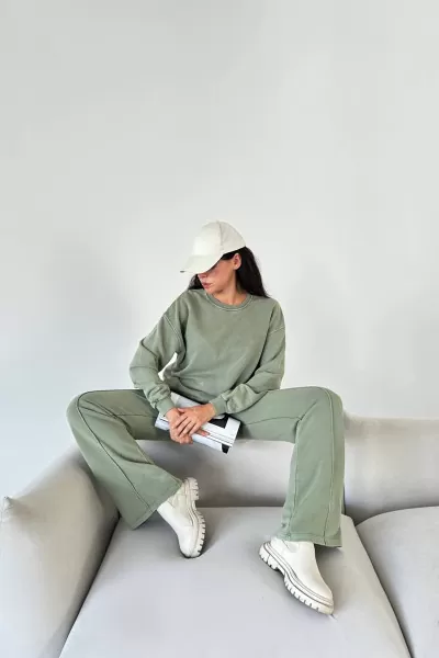 Pamuklu Çağla Yeşili Kadın Eşofman Takımı