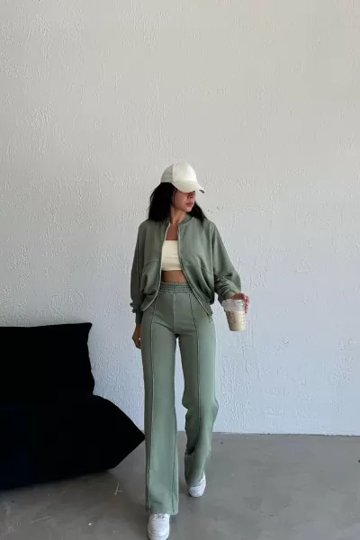 Pamuklu Çağla Yeşili Kadın Eşofman Takımı