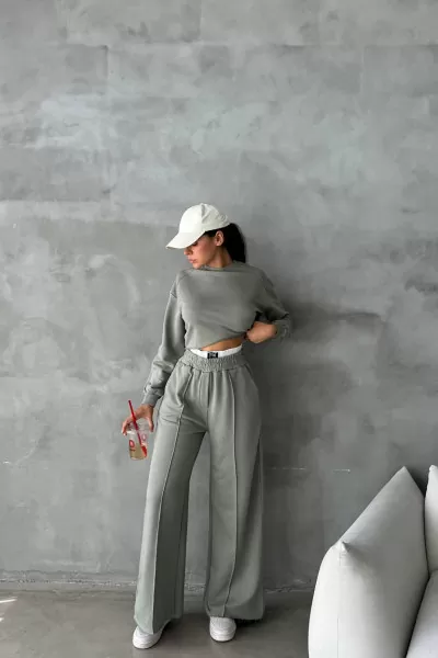 Pamuklu Çağla Yeşili Kadın Eşofman Takımı