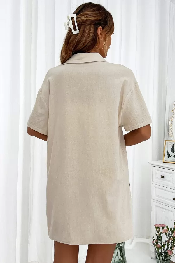 Pamuklu Ekru Gömlek Şort Kadın İkili Takım