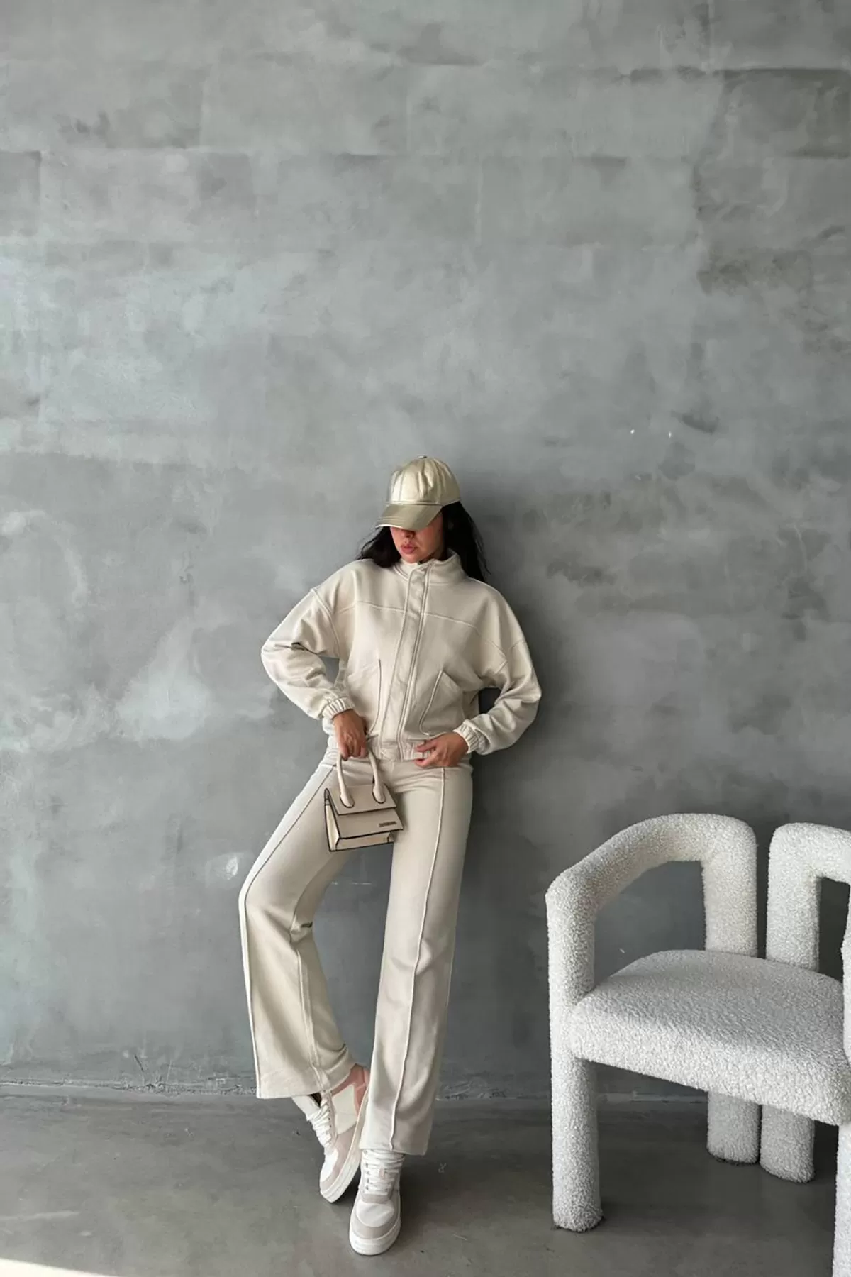 Pamuklu Ekru Kadın Eşofman Takımı