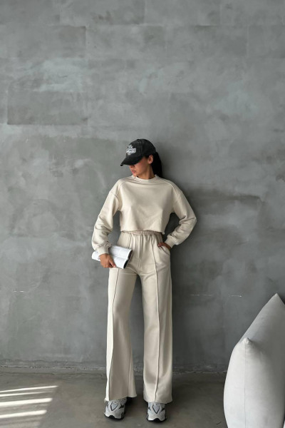 Pamuklu Ekru Kadın Eşofman Takımı