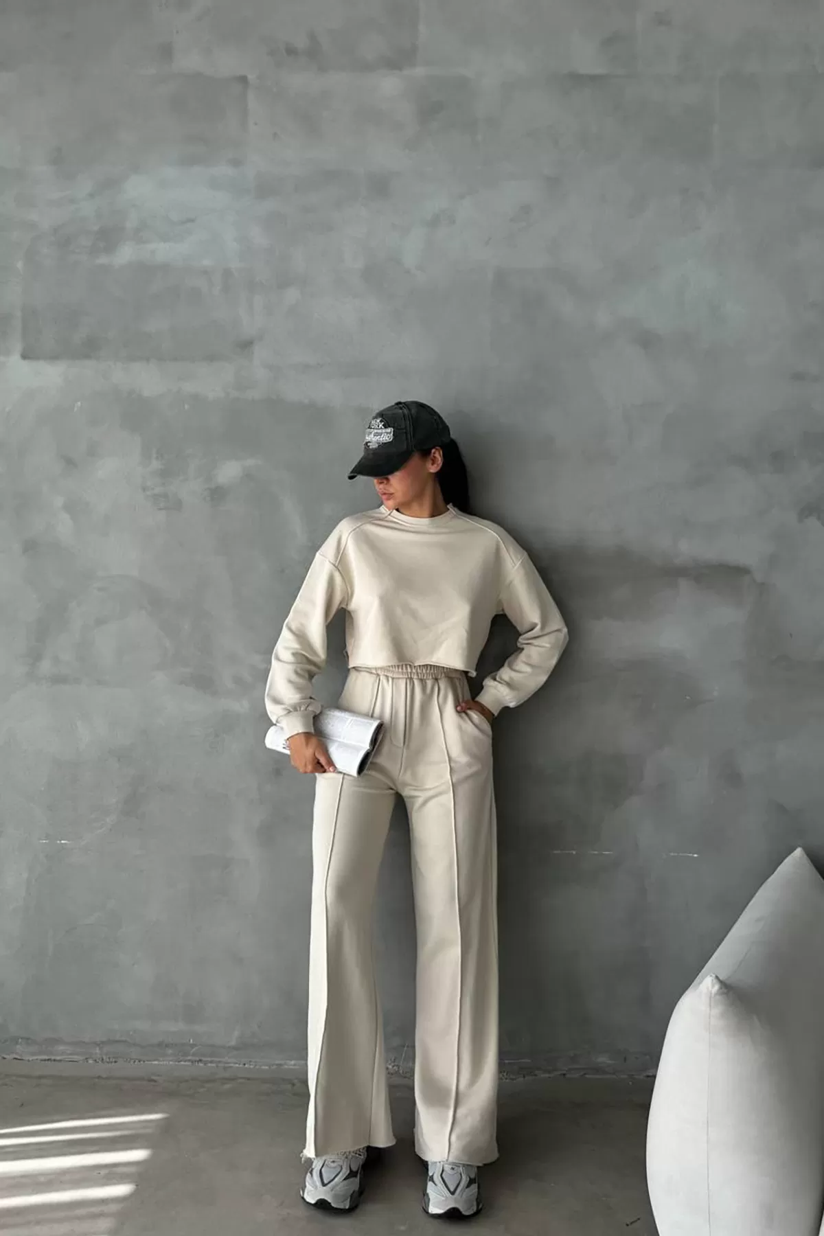 Pamuklu Ekru Kadın Eşofman Takımı