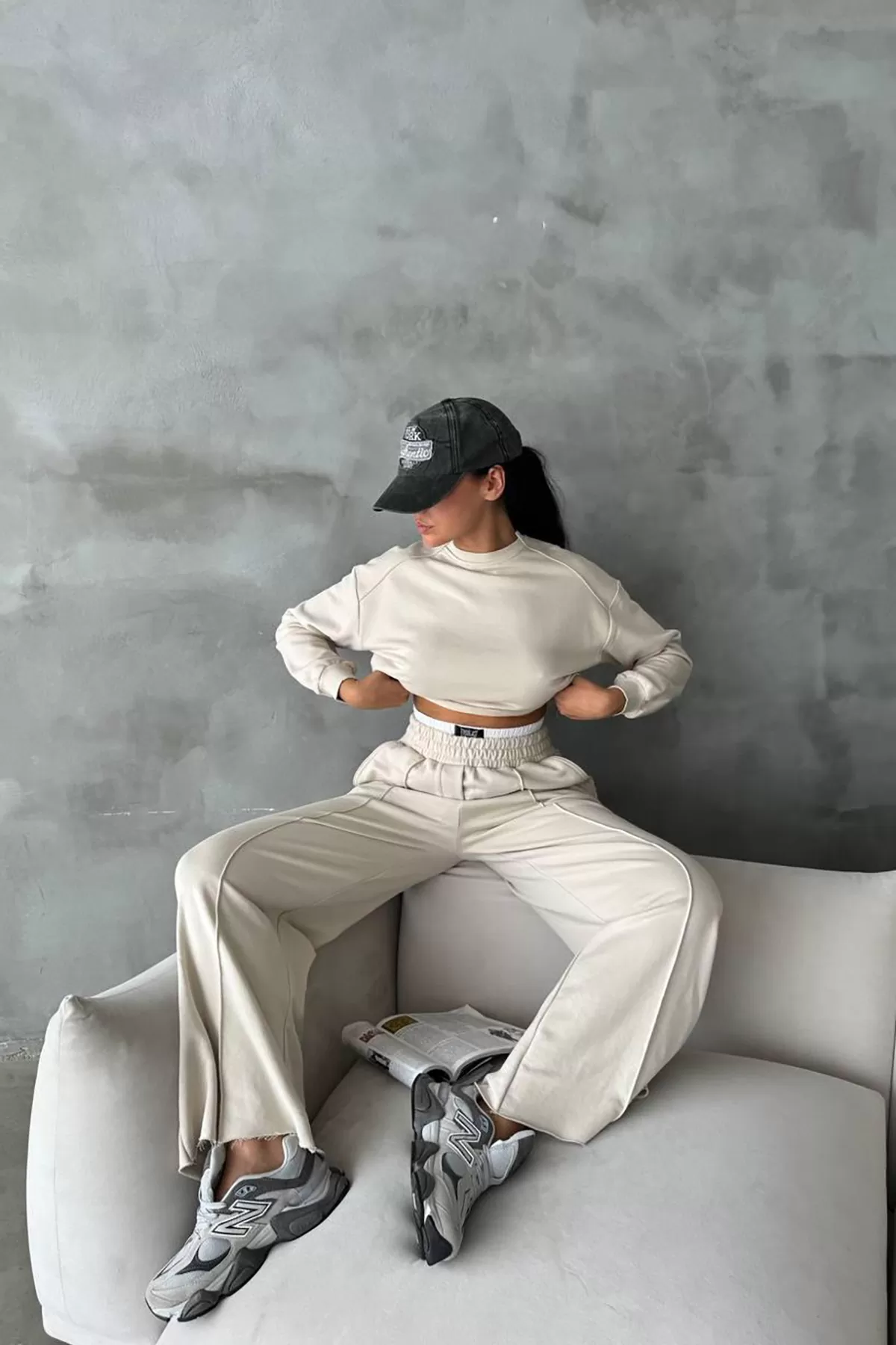 Pamuklu Ekru Kadın Eşofman Takımı