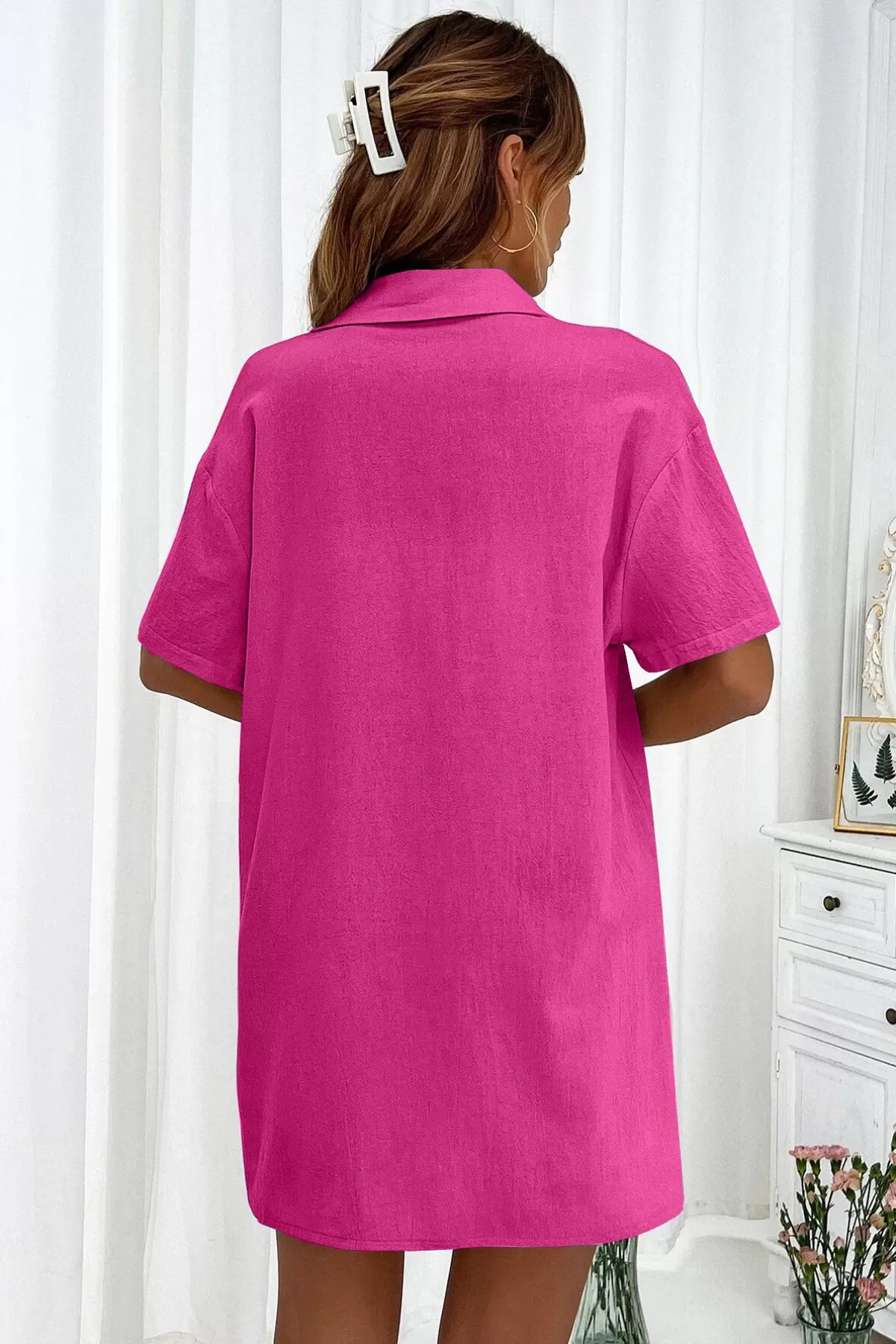 Pamuklu Fuşya Gömlek Şort Kadın İkili Takım