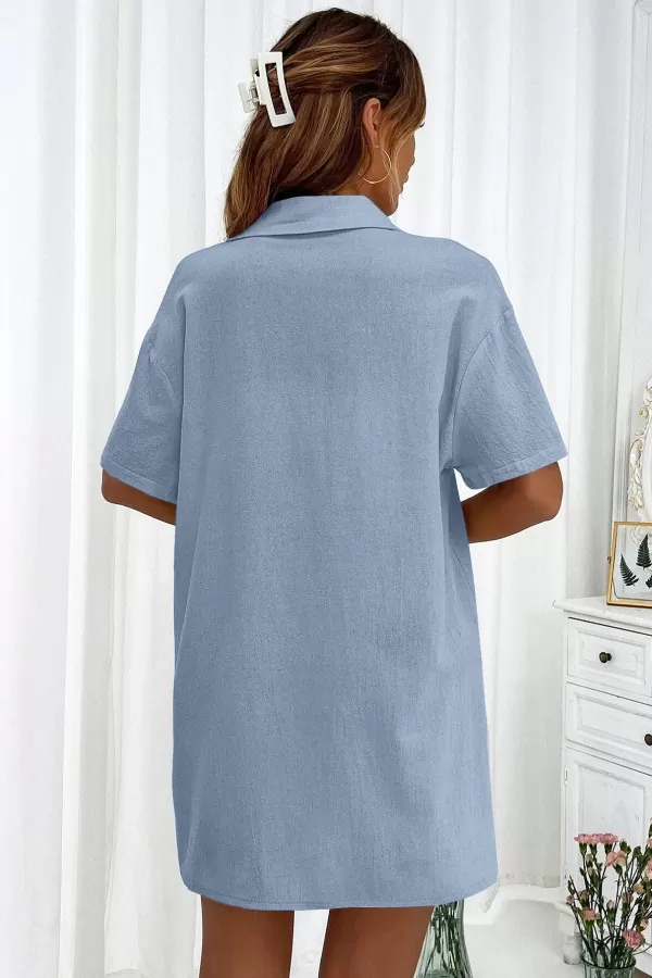 Pamuklu İndigo Gömlek Şort Kadın İkili Takım