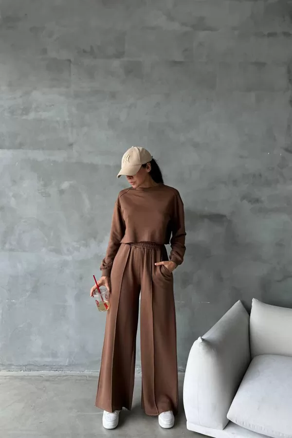 Pamuklu Kahverengi Kadın Eşofman Takımı