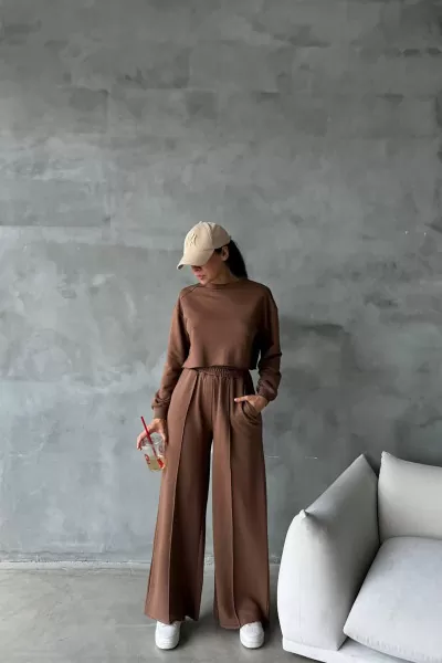 Pamuklu Kahverengi Kadın Eşofman Takımı