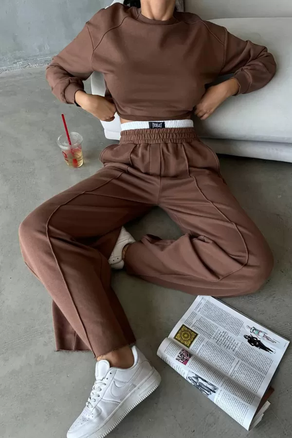 Pamuklu Kahverengi Kadın Eşofman Takımı