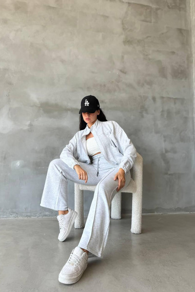 Pamuklu Melanjlı Gri Kadın Eşofman Takımı