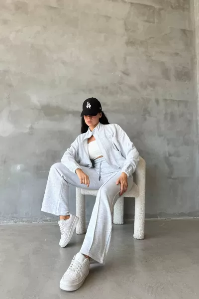 Pamuklu Melanjlı Gri Kadın Eşofman Takımı