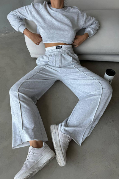 Pamuklu Melanjlı Gri Kadın Eşofman Takımı