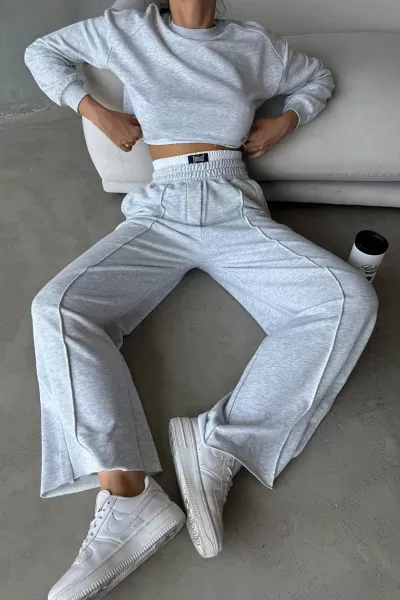 Pamuklu Melanjlı Gri Kadın Eşofman Takımı