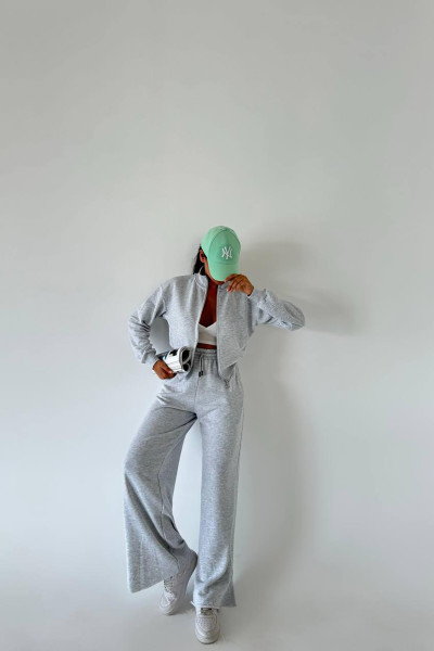 Pamuklu Melanjlı Gri Kadın Eşofman Takımı