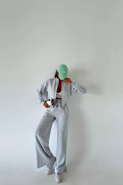 Pamuklu Melanjlı Gri Kadın Eşofman Takımı