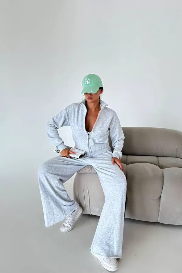 Pamuklu Melanjlı Gri Kadın Eşofman Takımı