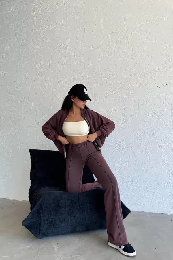 Pamuklu Mürdüm Kadın Eşofman Takımı