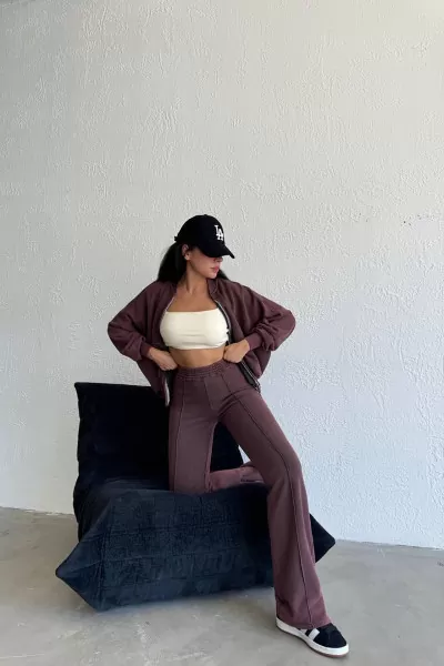 Pamuklu Mürdüm Kadın Eşofman Takımı