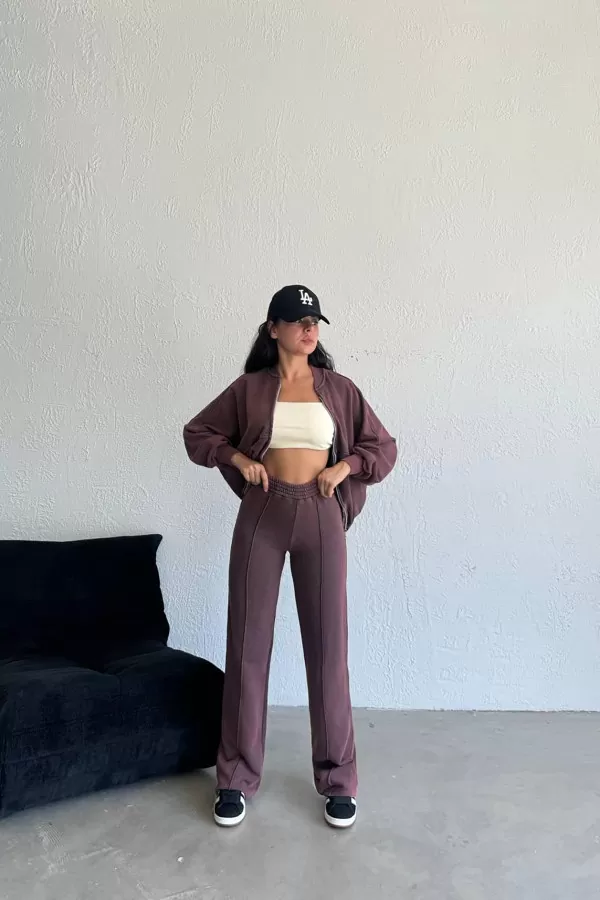 Pamuklu Mürdüm Kadın Eşofman Takımı