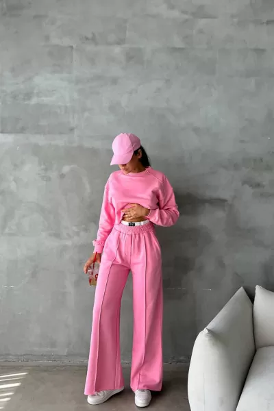 Pamuklu Pembe Kadın Eşofman Takımı