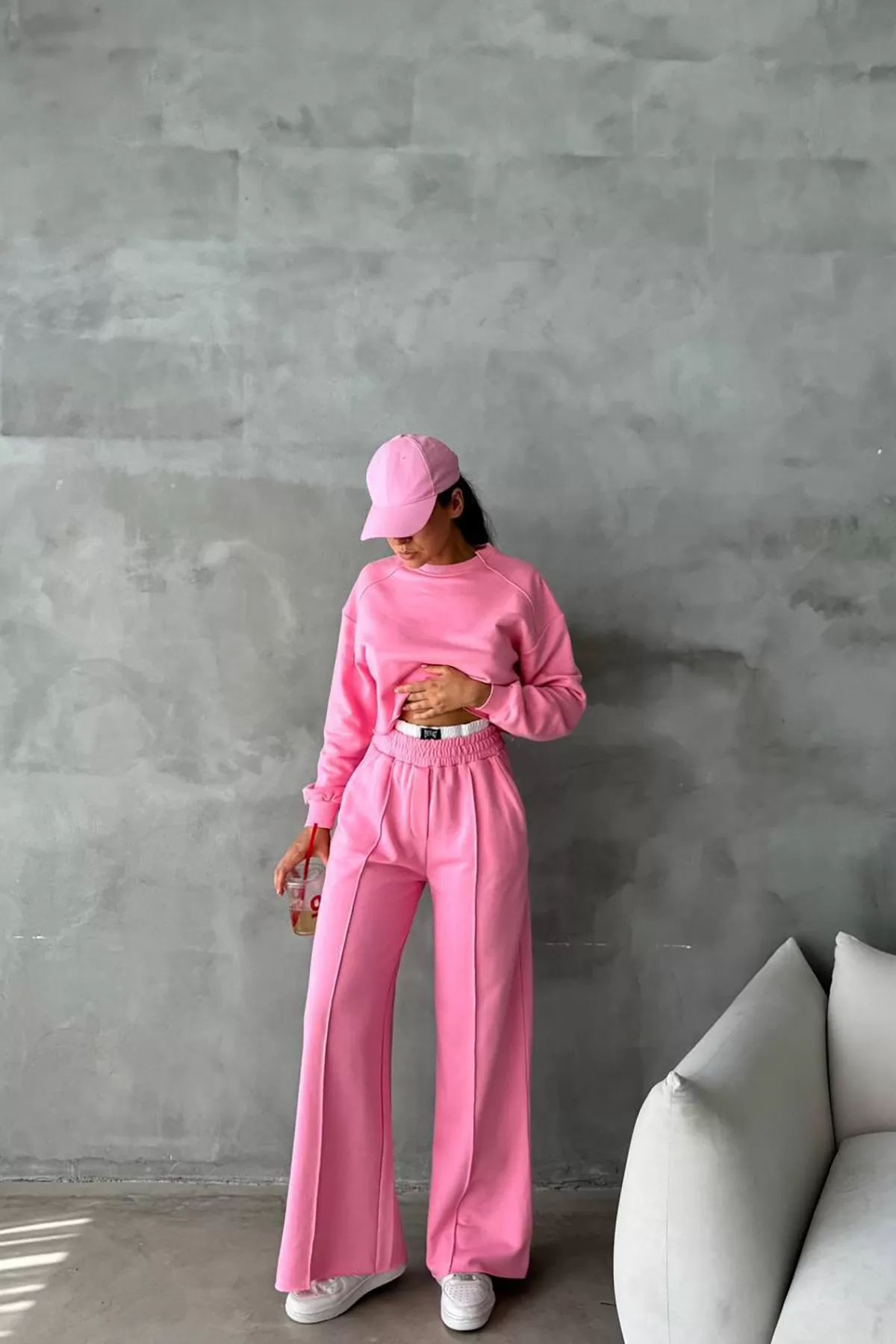 Pamuklu Pembe Kadın Eşofman Takımı