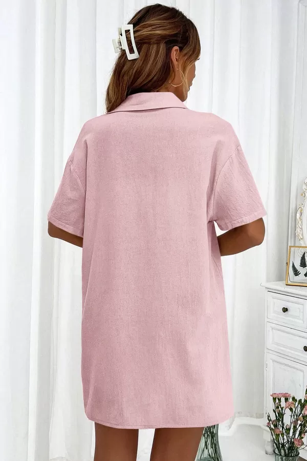 Pamuklu Pudra Gömlek Şort Kadın İkili Takım