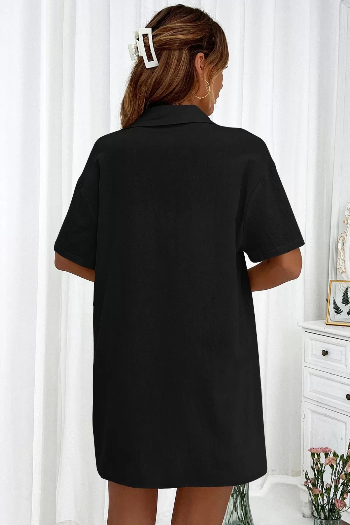 Pamuklu Siyah Gömlek Şort Kadın İkili Takım