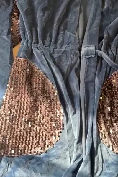 Payetli Mavi Kadife Kadın Alt Üst Takım