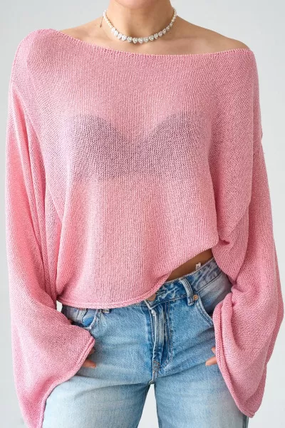 Pembe Merserize Triko Salaş Bluz